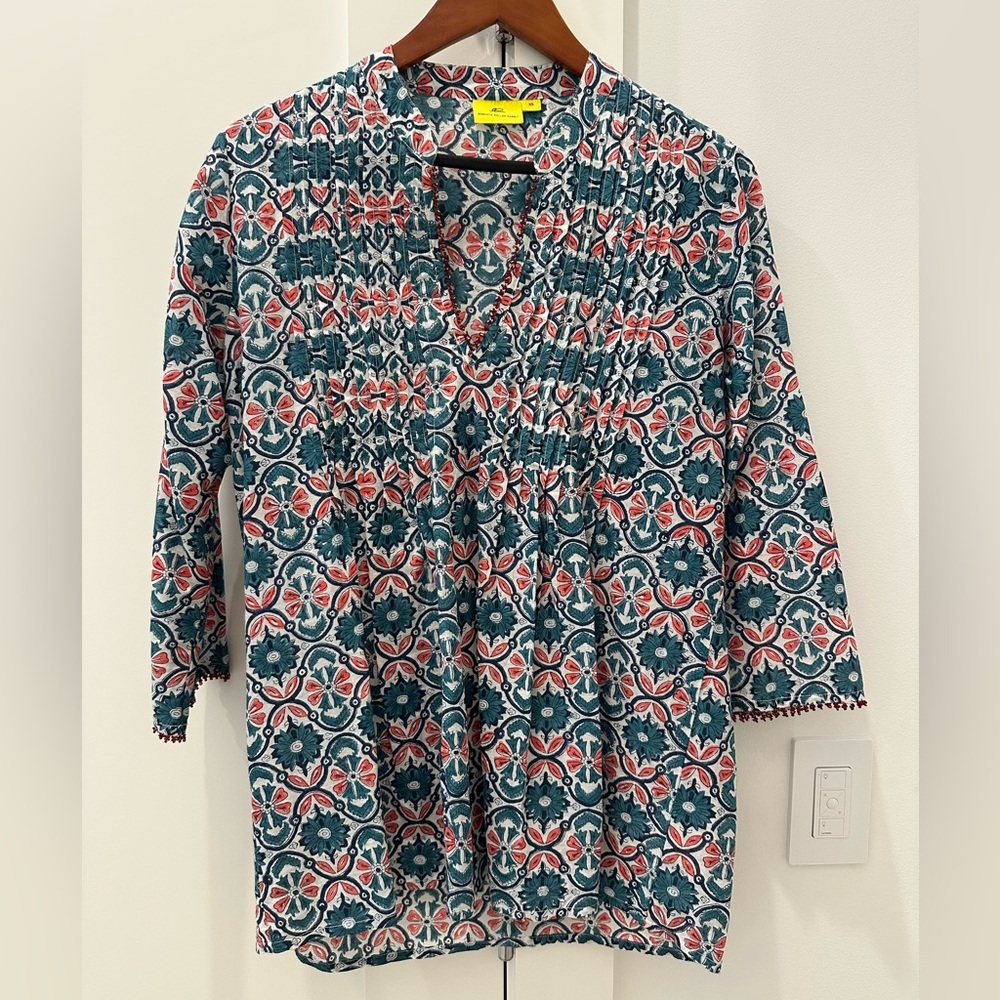 Roberta Roller Rabbit Multicolor Floral Beaded Trim Tunic XS